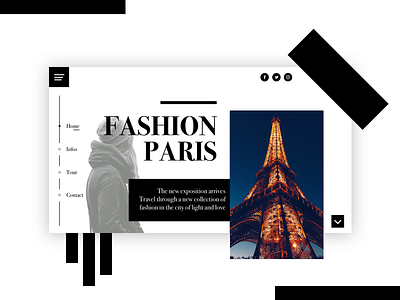 Landing Fashion Paris black blackandwhite challenge fashion home homepage paris ui white