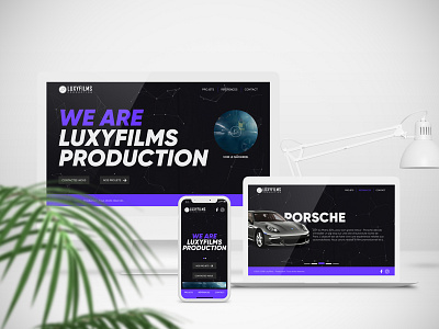 Luxyfilms Production Revamp black blue films grey landingpage mobile mockup movie production purple responsive website