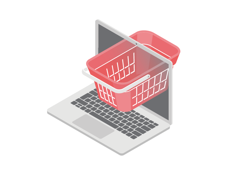 eCommerce shopping basket basket macbook laptop consumer ecommerce isometric illustration
