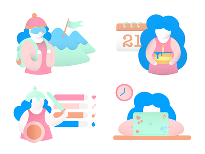 Illustration Set color girl gradient color grains graphic illustration illustrator story