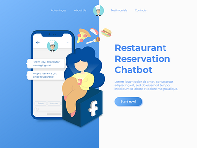 Restaurant Reservation blue and white gradient color illustration minimal ui ui ux vector web website