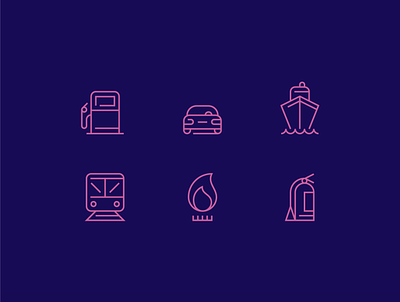 Technical icons set branding car design detail fire gas gas station icon logo minimal set ship train vector