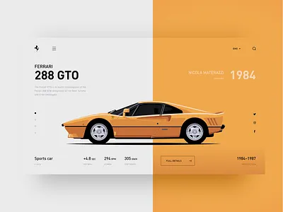 Ferrari 288 GTO Landing Page 288 design ferrari gto illustration interface landing minimalism page ui uidesign vector vehicles