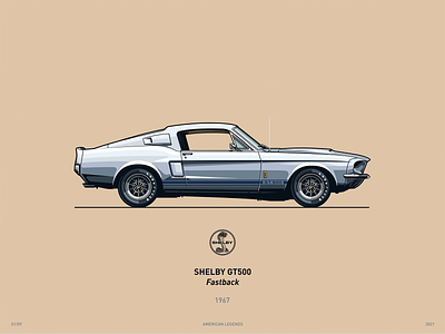 Shelby GT500 Fastback '67 silver automotive clean gt500 illustration musclecar poster retro series shelby sketch vector