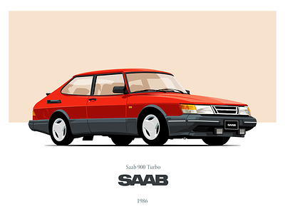 Saab 900 Turbo 1986 900turbo art car classic clean flat iconic illustration saab slick vector