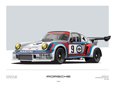 Porsche 911 Carrera RSR (1974) bucket cars classic clean design flat gt iconic illustration porsche slick vector