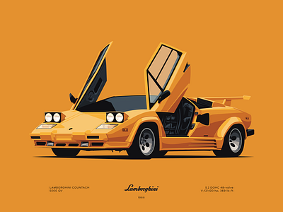 Lamborghini Countach 5000 QV bucket clean design flat iconic illustration lamborghini racing retro vintage