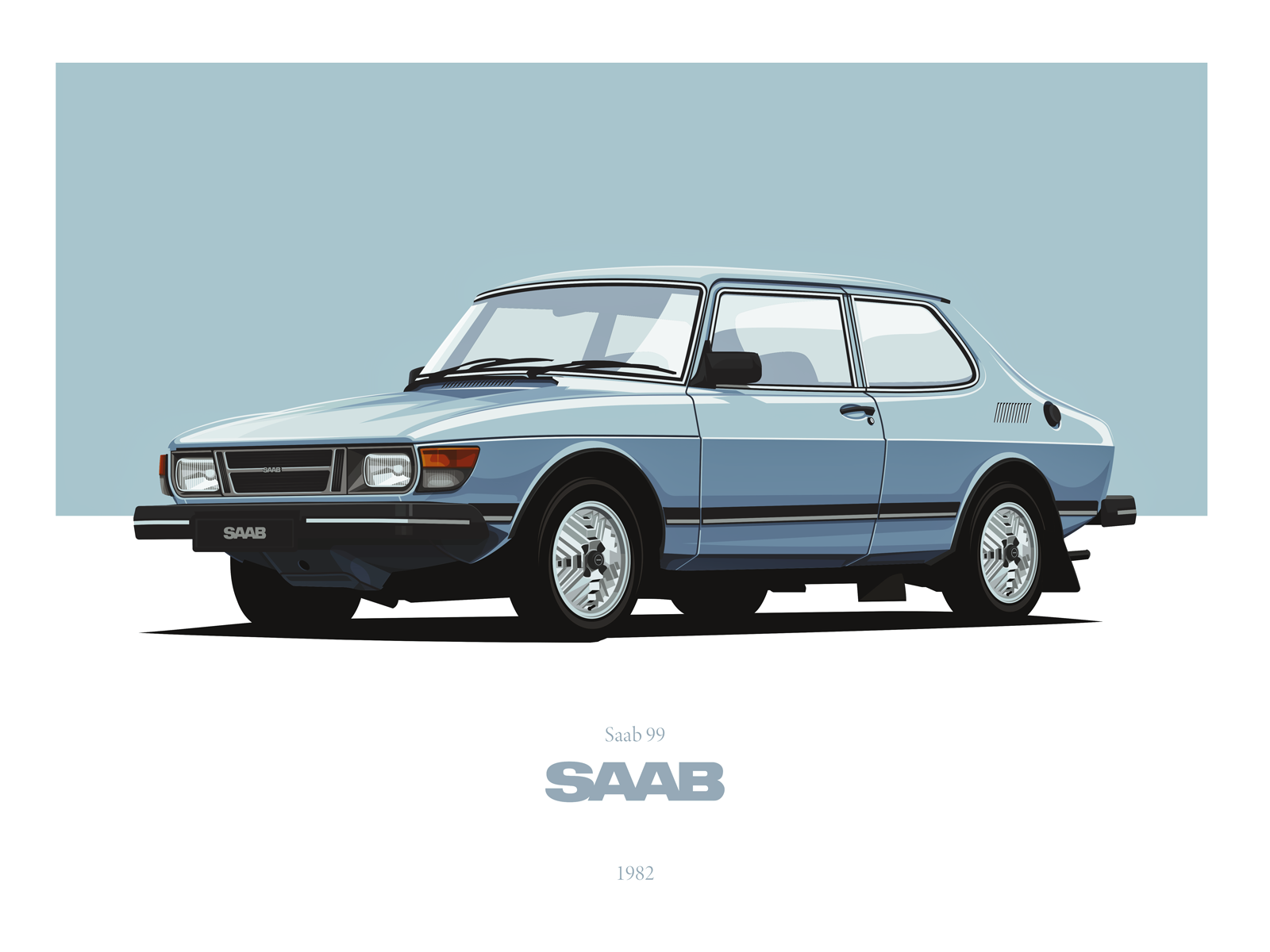 Saab 99 1982 cars clean flat illustration retro saab slick vector vintage