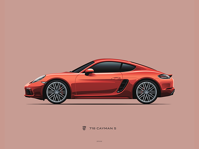 Porsche 718 Cayman S automotive bucket classic clean design flat illustration porsche vector