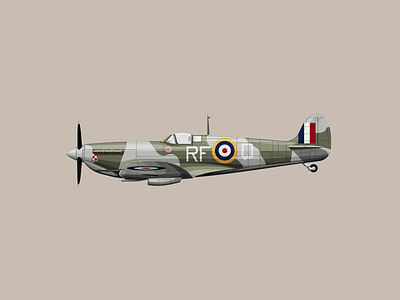 Spitfire Mk.la bucket clean design flat icon illustration plane slick spitfire vector vehicles