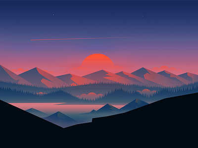 sunsethings design dream exploration illustration landscape night sky slick sunrise sunset vector water