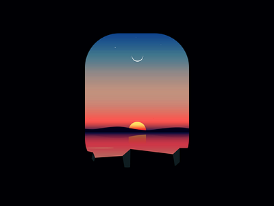 moonset design dream exploration illustration landscape night sky slick sunrise sunset vector water