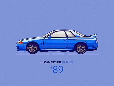 Nissan Skyline GT-R R32 car design illustration logo nissan retro shadow slick speed vintage