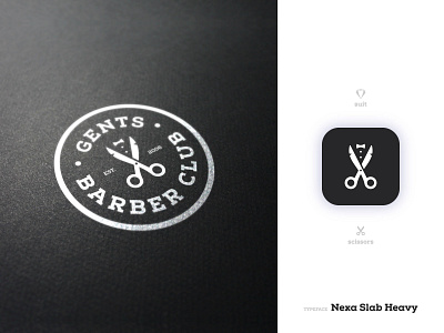 Gents Barber Club - Brand Identity Design barber logo black and white brand brand identity branding clever design for sale unused buy identity designer lettermark logo logomark logotype designer negative space scissors smart mark suit tuxedo typography visual identity