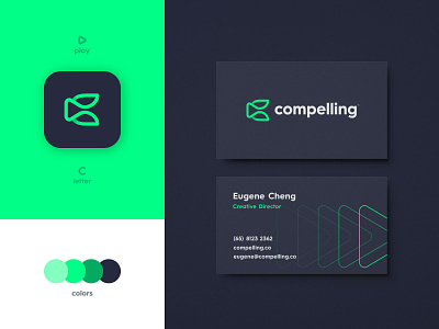 Compelling - Business Card Design app logo design brand brand identity branding business card c letter design green identity designer lettermark logo logo design logomark logotype designer modern monoline negative space play button smart mark typography