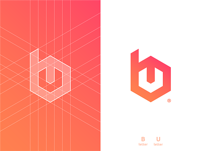 BU monogram letter mark, negative space logo design symbol icon
