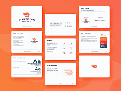 Source One Parts Center - Branding Manual behance project brand identity branding case study color system ecommerce business logo design logotype designer palette smart mark style guide wing