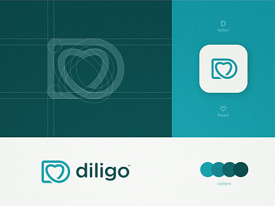 Diligo - Logo Grid Structure beauty product brand brand identity branding design ecommerce app grid design heart logo identity designer letter d lettermark logo logomark logotype designer monoline negative space online store skincare smart mark typography