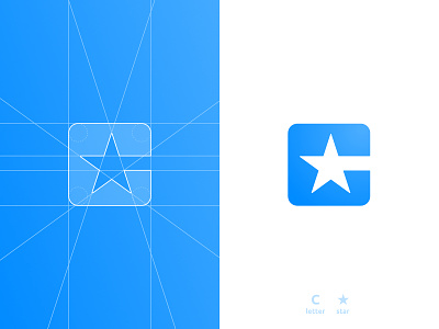 C Star letter mark monogram, negative space logo design symbol