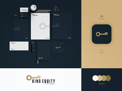 King Equity Development - Brand Identity behance brand brand identity branding business card case study crown design icon mark symbol identity identity designer key lettermark logo design logomark logotype designer negative space smart mark stationery typography