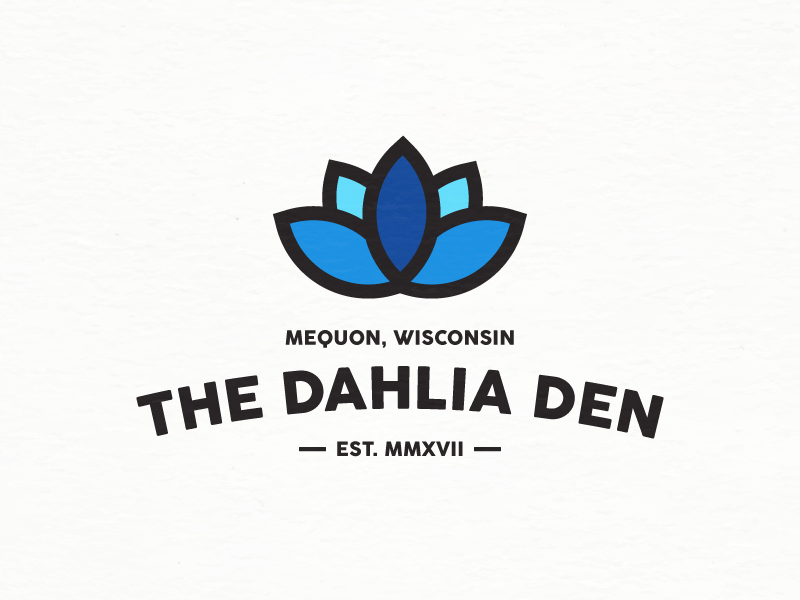 The Dahlia Den symbol icon mark design logo lotus blue plant flower bloom lily dahlia