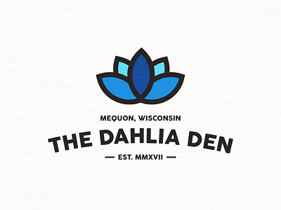 The Dahlia Den bloom blue dahlia design flower icon lily logo lotus mark plant symbol