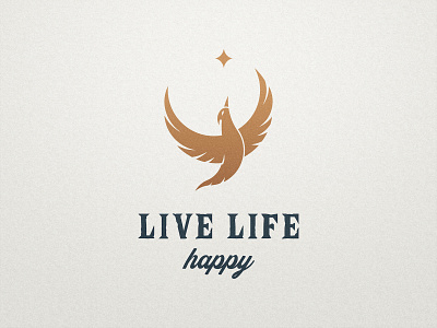 Live Life Happy - Logo Design animal animals bird freedom free fly flight icon mark logo legend legendary gold golden live life happy logotype phoenix shape magic magical myth mythologic minimal modern clean self development branding