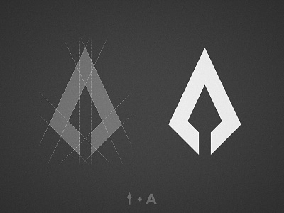AK Aesthetics - Logo Breakdown a letter ak monogram arrow black white geometric logomark grey scale logo design branding pointy sparta mark spartan symbol spear grid upward