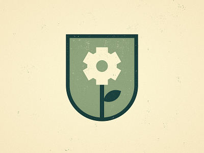 Mechanical Lily Munitions - Logomark Design badge crest symbol bullet gun store lily flower petal logolounge book 11 logomark pastel colors lounge ll11 mechanical munitions ammo military army duty plant cog mechanic vintage logo design