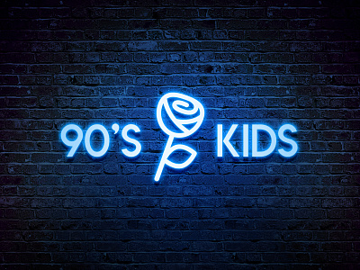 90's Kids - Logotype Design blue color branding agency flowers illustration fluorescent identity designer logotype design logotypedesign neon light nineties rose logo symbol icon mark wall mockup