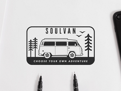 Soulvan - Logo Sketch badge design badgedesign black and white blackandwhite car logo minivan patch van life vehicle graphics volkswagen volkswagon vw bus