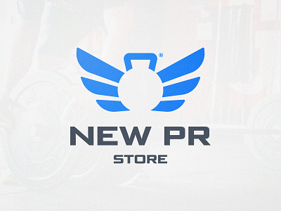 New PR Store - Logo Design blue and white crossfit gym logo kettle bell kettlebell logotype designer logotypedesign negative space negativespace smart mark wing wings