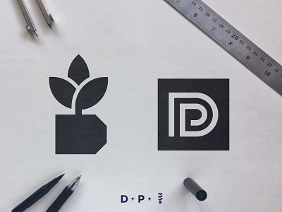 Deco Planters - Logo Concepts black and white blackandwhite cleverlogo d letter icon symbol logomarks negative space p monogram plant logo smart mark smartlogo vase