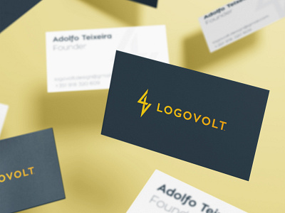 Logovolt - Business Card Design adolfo teixeira blue and yellow bolt logo business card design logotype designer logotypedesign logovolt lv smart mark v letter volt zap