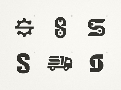 Source One - Logo Concepts black and white brand brand identity branding cog delivery truck design flat logos identity designer lettermark logo design logomaker logomark logotype designer negative space number 1 s letter smart mark typography wrench