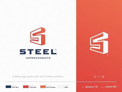 Steel Improvements - Brand Identity 3d logo design brand brand identity branding cleverlogo design identity designer identitydesign illustration lettermark logo logo design logomark logotype designer negative space s letter smart mark style guide typography ui