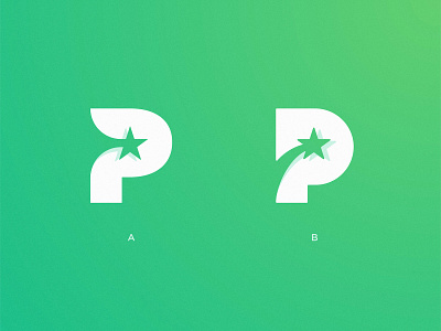 P Star Logo 💫 a or b brand brand identity branding design green gradient identity designer illustration lettermark logo logomark logotype designer monogram design negative space negative space logo p letter shooting stars smart mark typography ui