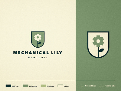 Mechanical Lily Munitions - Branding ⚙️ army badge design brand brand identity branding cog design double meaning flower logo identity designer illustration lettermark logo logomark logotype designer negative space negativespace smart mark typography ui