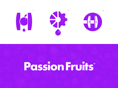 Passion Fruits - Logo Concepts 🍹 brand identity branding cog drop for sale unused buy fruit logo identity designer juice logomarks logos purple rain