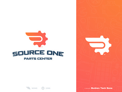 Source One Parts Center - Brand Design brand brand identity branding cog design double meaning identity identity designer lettermark logo logo design logomark logotype designer machine mark negative space smart mark style guide typography wing