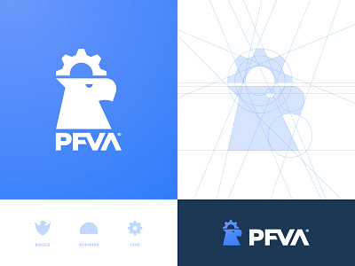 PFVA - Brand Identity bird icon blue and white brand brand identity branding cog design eagle logo grid design identity identity designer illustration lettermark logo logo design logomark logotype designer negative space smart mark typography