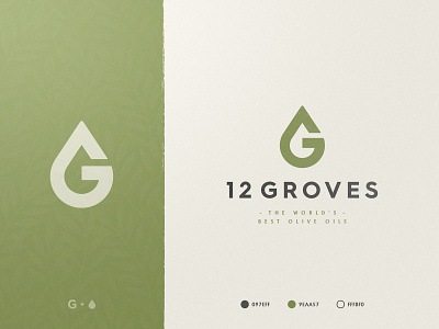 12 Groves - Brand Identity brand brand identity branding design drop g letter identity identity designer lettermark logo logo designer logomark logotype design logotype designer mark negative space olive oil smart mark style guide typography
