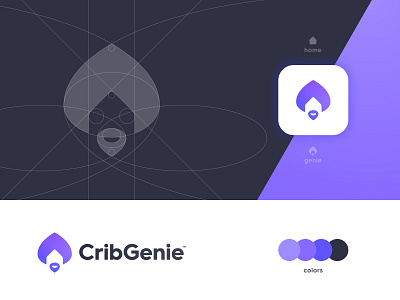 Crib Genie - Logo Design app logo design beard bearded man brand brand identity branding design genie grid layout head home house human identity designer lettermark logomark logotype designer negative space smart mark typography