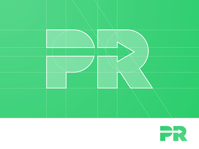 PR forward arrow, monogram, negative space logo symbol icon