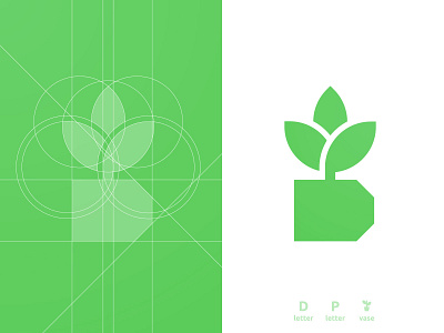 DP vase plant growth, letter mark, negative space logo design ic