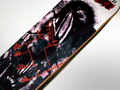Dna Boards Deck black red and white dog dry brush illustration skateboards