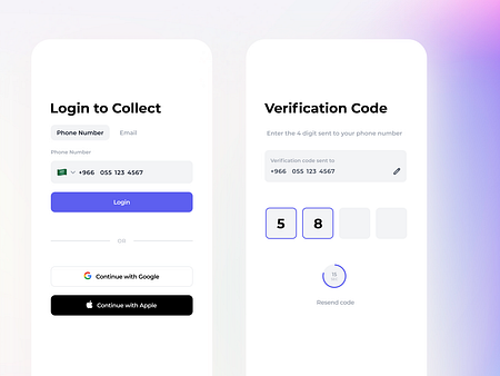Login with Phone Auth Screens | Mobile App by Reham Al Blehid on Dribbble