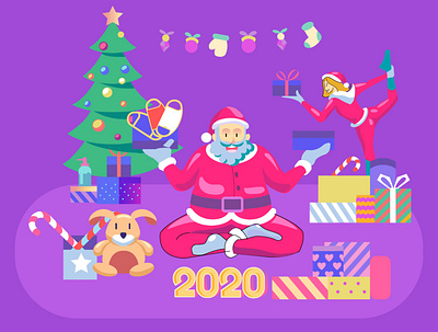christmas give from yoga santa design flat illustration minimal vector web website