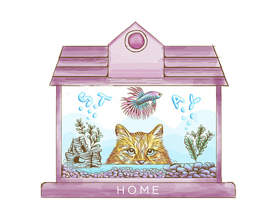 stay home betta fish cat corona covid 19 fish fishtank stay at home water watercolor watercolour