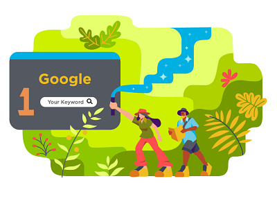 Explorers Find Best Ads Campaign Google ads adventure app campaig colorfull design explorer find flat forest google green illustration minimal ui vector website